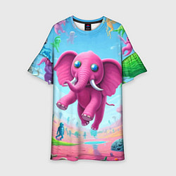 Детское платье Парящий в воздухе розовый слон - сюрреализм
