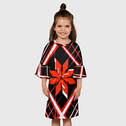 Платье клеш для девочки Красно-белая звезда и полосы на чёрном фоне, цвет: 3D-принт — фото 2