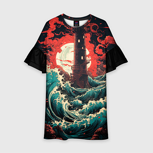 Детское платье Маяк и волны в японском стиле / 3D-принт – фото 1