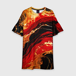 Платье клеш для девочки Красно-золотые брызги на чёрном фоне, цвет: 3D-принт