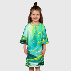 Платье клеш для девочки Зелёная кислотная абстракция, цвет: 3D-принт — фото 2