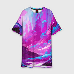 Платье клеш для девочки Фиолетовая кислотная абстракция, цвет: 3D-принт