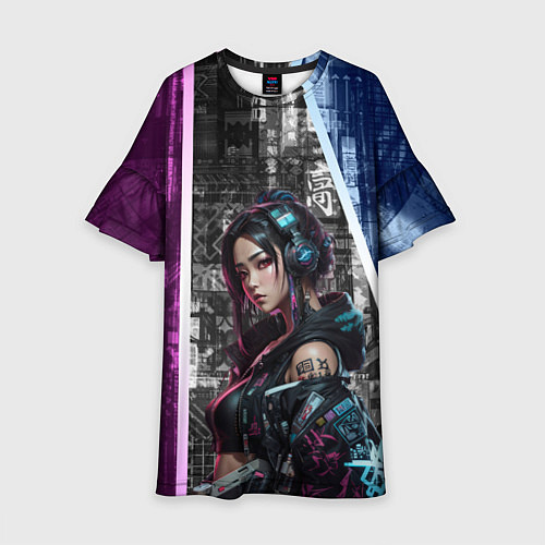 Детское платье Азиатская девушка в наушниках / 3D-принт – фото 1
