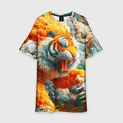 Платье клеш для девочки Сказочный облачный тигр - нейроарт фантазия, цвет: 3D-принт