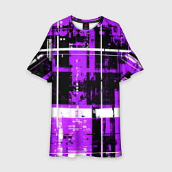 Платье клеш для девочки Фиолетово-белый гранж на чёрном фоне, цвет: 3D-принт