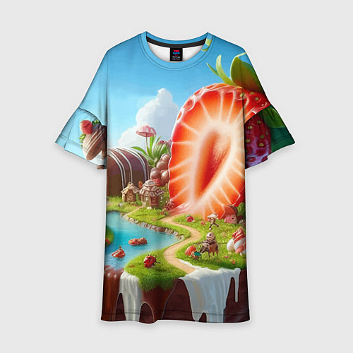 Детское платье Клубничная планета - нейроарт фантазия / 3D-принт – фото 1