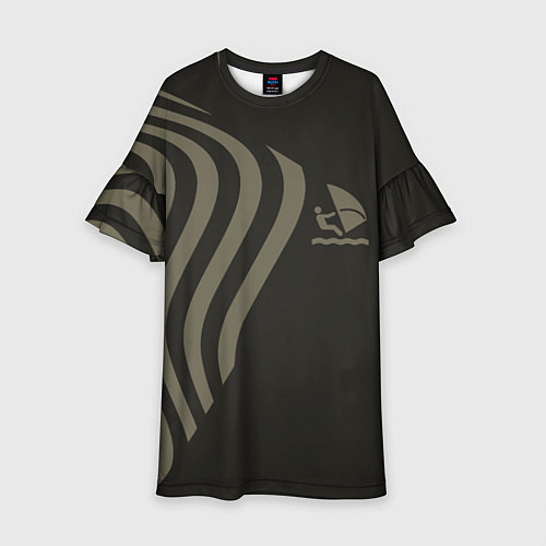 Детское платье Парусник и волны на темно-оливковом / 3D-принт – фото 1