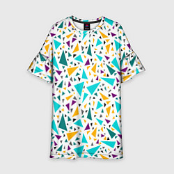 Платье клеш для девочки Бирюзовые желтые треугольники на белом, цвет: 3D-принт