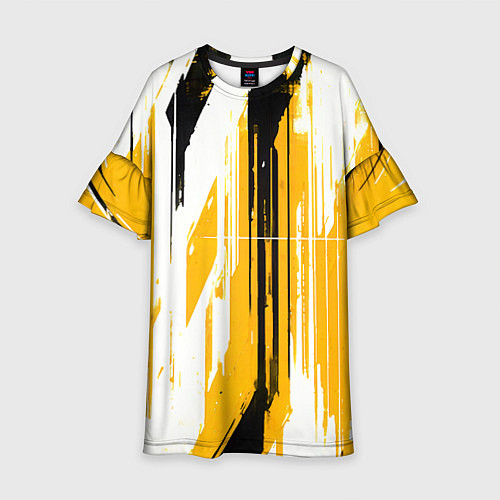 Детское платье Вертикальные чёрно-белые линии на жёлтом фоне / 3D-принт – фото 1