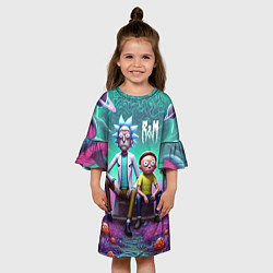 Платье клеш для девочки Рик и Морту на сказочной грибной планете - нейроар, цвет: 3D-принт — фото 2