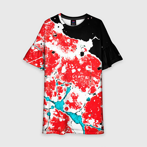 Детское платье Сине красная абстракция на чёрном фоне / 3D-принт – фото 1