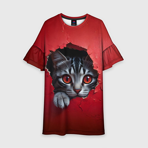 Детское платье Выглядывающий котик / 3D-принт – фото 1