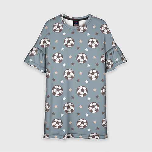 Детское платье Футбольные мячи и звезды на голубом / 3D-принт – фото 1