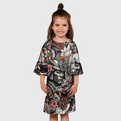 Платье клеш для девочки Самурай дракон и японские мифические существа, цвет: 3D-принт — фото 2