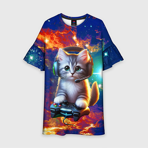 Детское платье Удивительный мир котёнка игромана / 3D-принт – фото 1