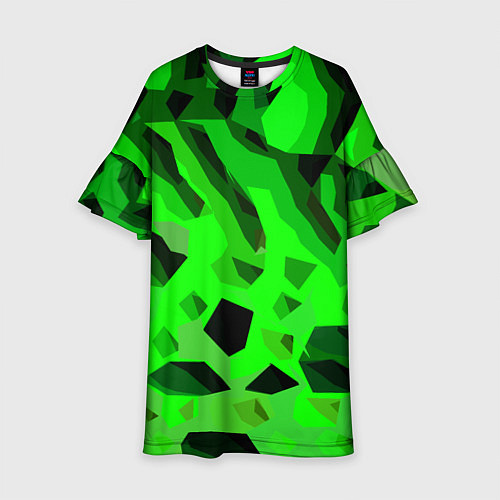 Детское платье Чёрно-зелёная пористая абстракция / 3D-принт – фото 1