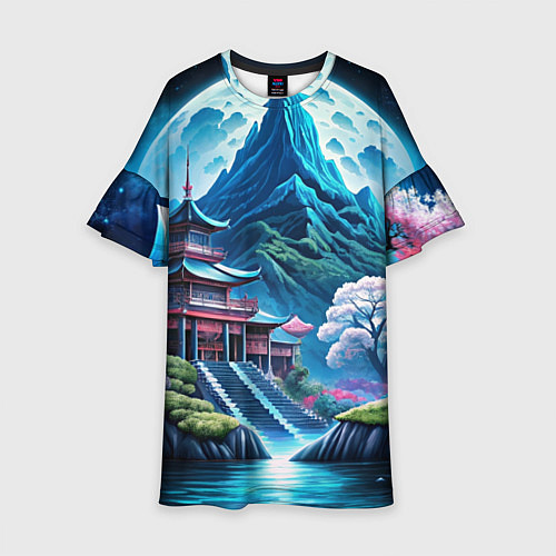 Детское платье Пейзаж Японии и горы / 3D-принт – фото 1