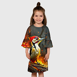 Платье клеш для девочки Дятел в огне, цвет: 3D-принт — фото 2