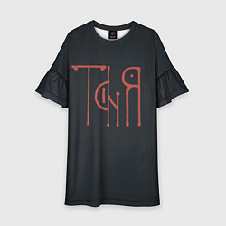 Платье клеш для девочки Таня - красная надпись вязью, цвет: 3D-принт