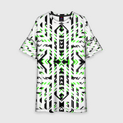 Платье клеш для девочки Чёрно-зелёный диагональные полосы на белом фоне, цвет: 3D-принт