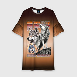 Платье клеш для девочки Волки с надписью, цвет: 3D-принт