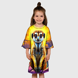 Платье клеш для девочки Сурикат в яркиз лучах солнца, цвет: 3D-принт — фото 2