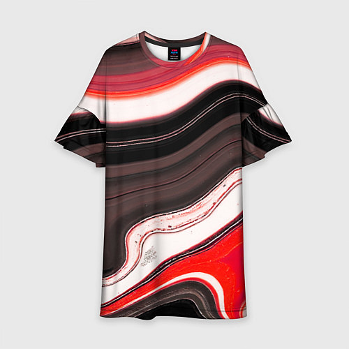 Детское платье Волнистые горизонтальные чёрно-красные полосы на б / 3D-принт – фото 1