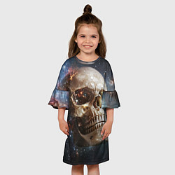 Платье клеш для девочки Череп - космос, цвет: 3D-принт — фото 2