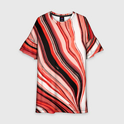 Платье клеш для девочки Волнистые вертикальные чёрно-красные полосы, цвет: 3D-принт