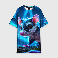Платье клеш для девочки Опоссум в синей туманности, цвет: 3D-принт