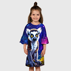 Платье клеш для девочки Лемур и звездная ночь, цвет: 3D-принт — фото 2