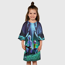 Платье клеш для девочки Рик и Морти - портрет на фоне слона, цвет: 3D-принт — фото 2