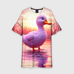 Детское платье Уточка на розовом озере