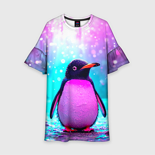 Детское платье Пингвин в неоновых искрах / 3D-принт – фото 1