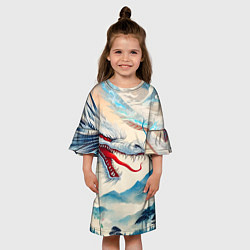 Платье клеш для девочки Дракон на фоне японского пейзажа, цвет: 3D-принт — фото 2