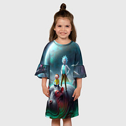 Платье клеш для девочки Рик и Морти сидят на бегемоте - нейроарт фантазия, цвет: 3D-принт — фото 2