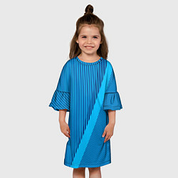Платье клеш для девочки Сине-голубой с широкой полосой, цвет: 3D-принт — фото 2