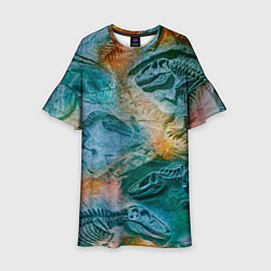 Платье клеш для девочки Окаменелые динозавры, тропический зеленый, цвет: 3D-принт