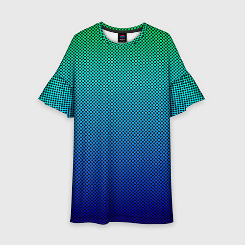 Детское платье Сине-зелёный градиент в чёрный горошек / 3D-принт – фото 1