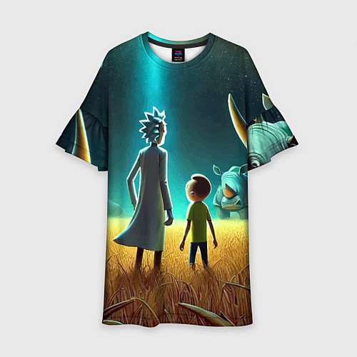 Детское платье Морти и Рик на планете носорогов - неоновое свечен / 3D-принт – фото 1
