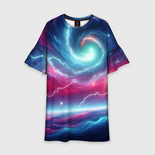 Детское платье Spiral neon galaxy - ai art fantasy / 3D-принт – фото 1