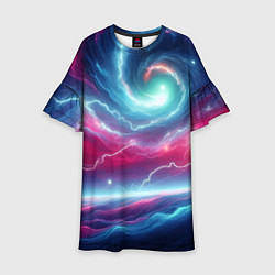 Платье клеш для девочки Spiral neon galaxy - ai art fantasy, цвет: 3D-принт