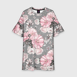 Детское платье Розовые розы на сером