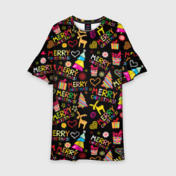 Платье клеш для девочки Merry Christmas - паттерн, цвет: 3D-принт