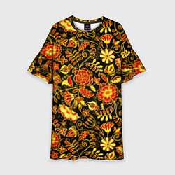 Платье клеш для девочки Цветочный золотой узор, цвет: 3D-принт