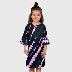 Платье клеш для девочки Тёмно-синий с розовым искажённые полосы, цвет: 3D-принт — фото 2