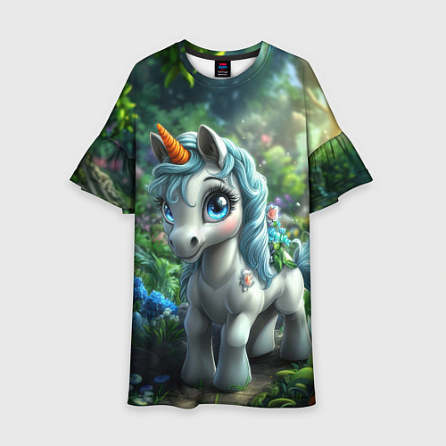 Детское платье Единорожка в зеленом лесу / 3D-принт – фото 1