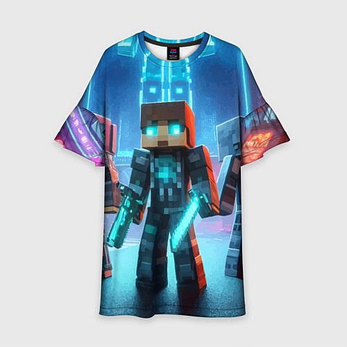 Детское платье Minecraft - ai art neon glow / 3D-принт – фото 1