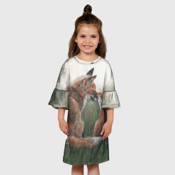 Платье клеш для девочки Лиса с лисёнком, цвет: 3D-принт — фото 2
