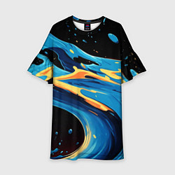Платье клеш для девочки Синяя волна из красок, цвет: 3D-принт